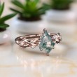 Kite Moss Agate Ve Pırlanta Yaprak Tasarım Yüzük