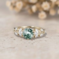 Beyaz Topaz Ve Moss Agate Taşlı Tasarım Yüzük 