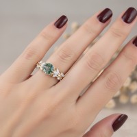 Beyaz Topaz Ve Moss Agate Taşlı Tasarım Yüzük 
