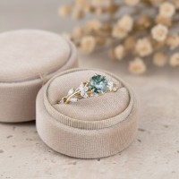Beyaz Topaz Ve Moss Agate Taşlı Tasarım Yüzük 