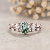 Beyaz Topaz Ve Moss Agate Taşlı Tasarım Yüzük 