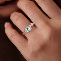 Oval Moss Agate Yaprak Tasarım Vintage Yüzük 