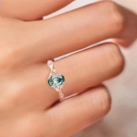 14 Ayar Altın Yaprak Tasarım Moss Agate Yüzük