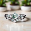 İkili Set Yüzük Moss Agate Ve Pırlanta Taşlı Altın 