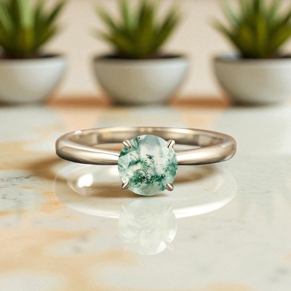 Moss Agate Taşlı Tektaş Evlilik Teklifi Yüzüğü MA1105