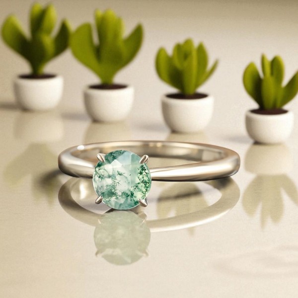 Moss Agate Taşlı Tektaş Evlilik Teklifi Yüzüğü MA1105