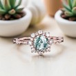 Vintage Tasarım Tektaş Yüzük Moss Agate Ve Pırlanta