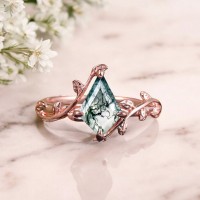 Özel Tasarım Vintage Yüzük Kite Moss Agate Taşlı 