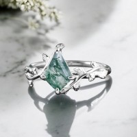 Özel Tasarım Vintage Yüzük Kite Moss Agate Taşlı 
