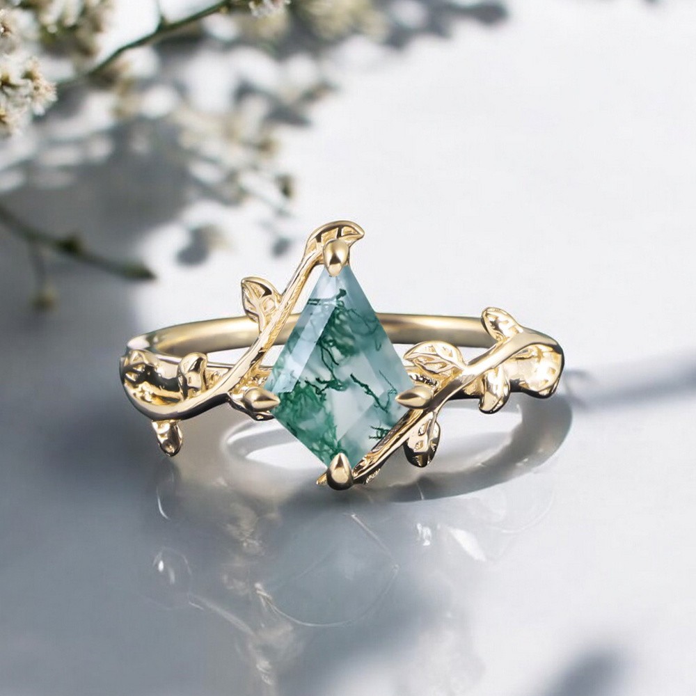 Özel Tasarım Vintage Yüzük Kite Moss Agate Taşlı 