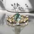 Damla Moss Agate Ve Pırlantalı İkili Set Yüzük 