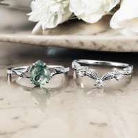 Damla Moss Agate Ve Pırlantalı İkili Set Yüzük 
