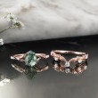 Damla Moss Agate Ve Pırlantalı İkili Set Yüzük 