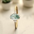 Uzun Altıgen Moss Agate Ve Pırlanta Tektaş Yüzük 