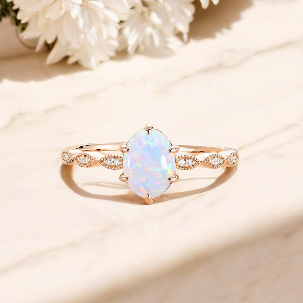 Oval Opal Ve Pırlantalı Vintage Yüzük 