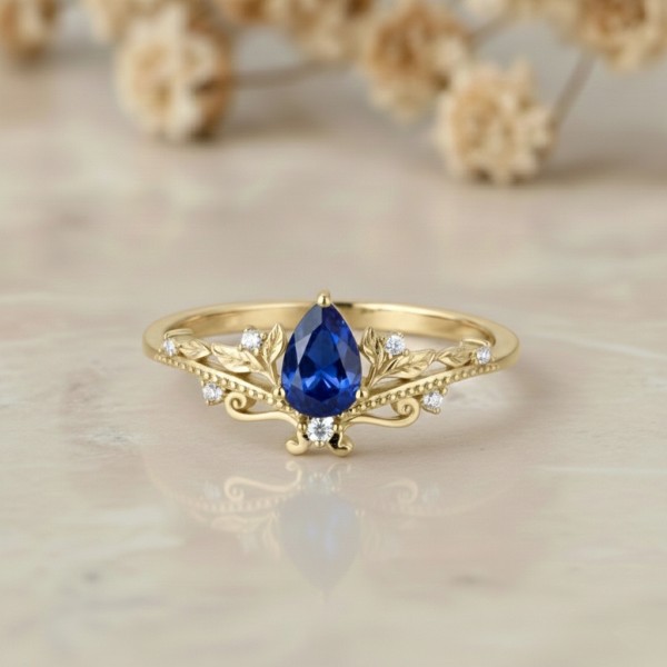 Özel Tasarım Yüzük Damla Safir Ve Pırlantalı MY4002