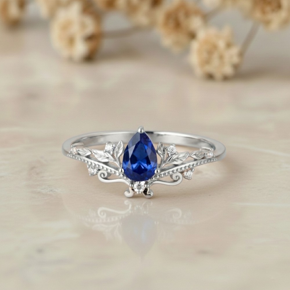 Özel Tasarım Yüzük Damla Safir Ve Pırlantalı MY4002