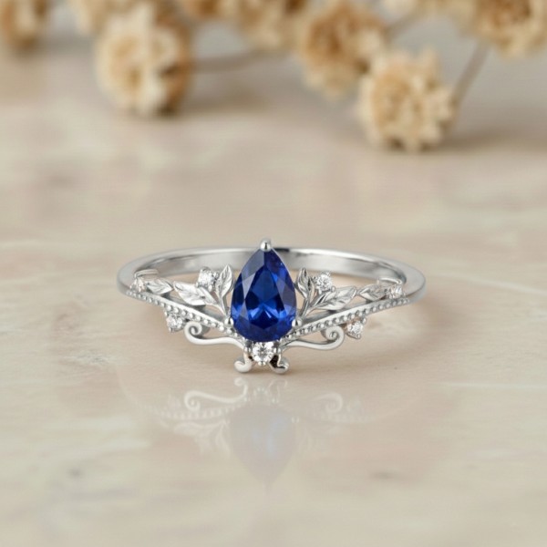 Özel Tasarım Yüzük Damla Safir Ve Pırlantalı MY4002