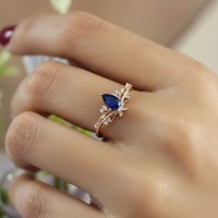 Özel Tasarım Yüzük Damla Safir Ve Pırlantalı MY4002