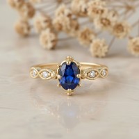 Gerçek Safir Ve Pırlanta Vintage Tektaş Yüzük