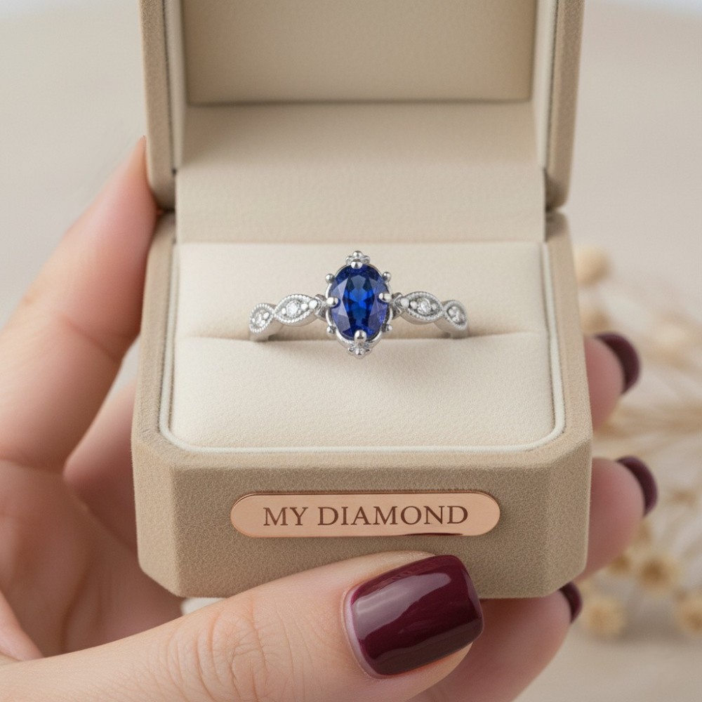 Gerçek Safir Ve Pırlanta Vintage Tektaş Yüzük