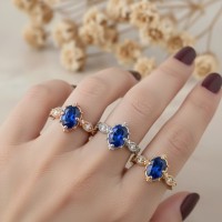 Gerçek Safir Ve Pırlanta Vintage Tektaş Yüzük