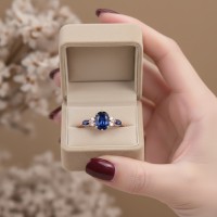 Evlilik Teklifi Yüzüğü Oval Safir Ve Pırlantalı 