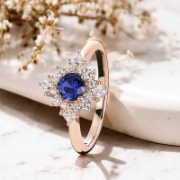 Prenses Pırlantalı Safir Taşlı Özel Tasarım Yüzük