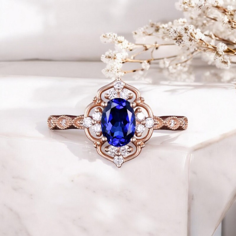 Safir Taşlı Vintage Tasarım Evlilik Yüzüğü