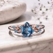 Damla London Blue Topaz Yaprak Tasarım Yüzük 