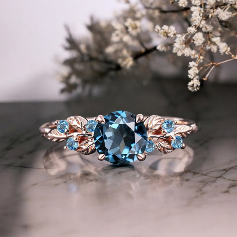 Mavi Topaz Taşlı Özel Tasarım Yüzük 