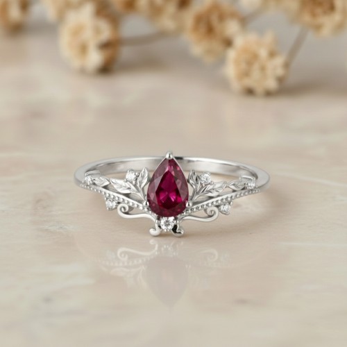 Rose Gold Yakut Pırlanta Vintage Taç Yüzük MY4001
