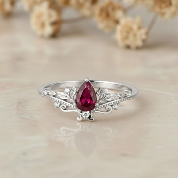 Rose Gold Yakut Pırlanta Vintage Taç Yüzük MY4001