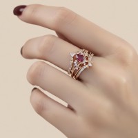 Rose Gold Yakut Pırlanta Vintage Taç Yüzük MY4001