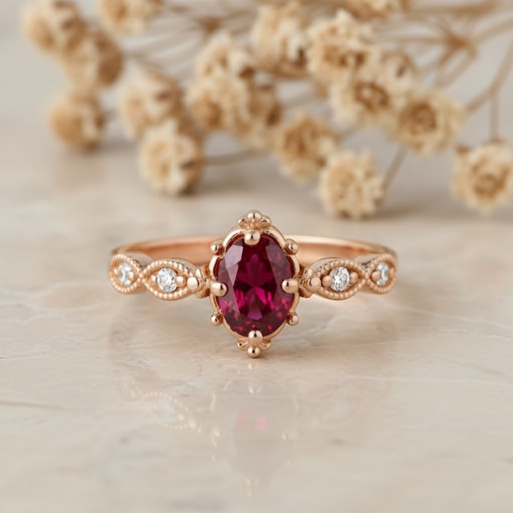 Doğal Yakut Ve Pırlanta Vintage Tektaş Yüzük 