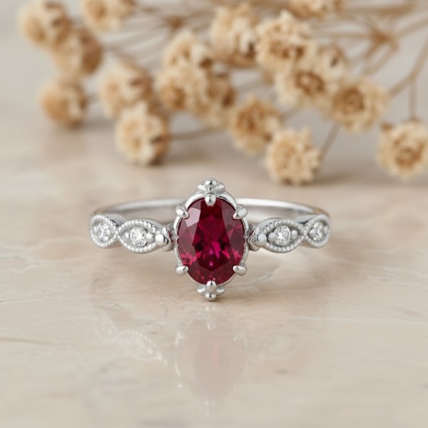 Doğal Yakut Ve Pırlanta Vintage Tektaş Yüzük MY3949