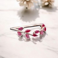 14 Ayar Rose Altın Markiz Yakut Yapraklı Yüzük 