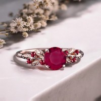 Yakut Taşlı Yaprak Tasarım Vintage Yüzük