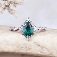 Damla Zümrüt Ve Pırlanta Vintage Evlilik Yüzüğü