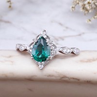 Damla Zümrüt Ve Pırlanta Vintage Evlilik Yüzüğü
