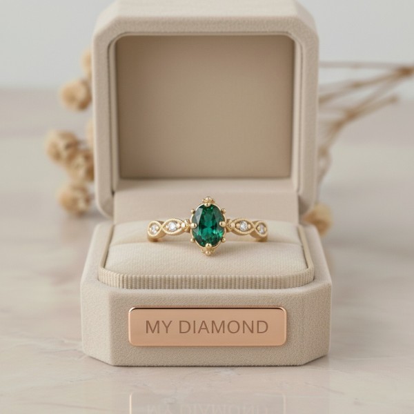 Gerçek Zümrüt Ve Pırlanta Vintage Tasarım Yüzük MY3951