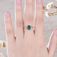 Oval Zümrüt Ve Markiz Opal Taşlı Yaprak Yüzük