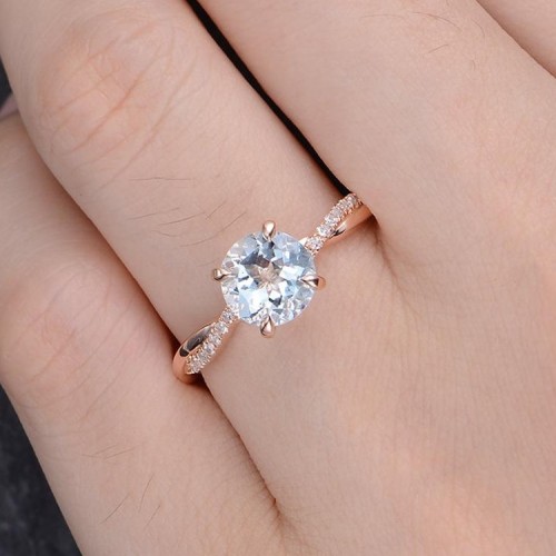 Aquamarine Ve Pırlantalı Tektaş Yüzük MY2504