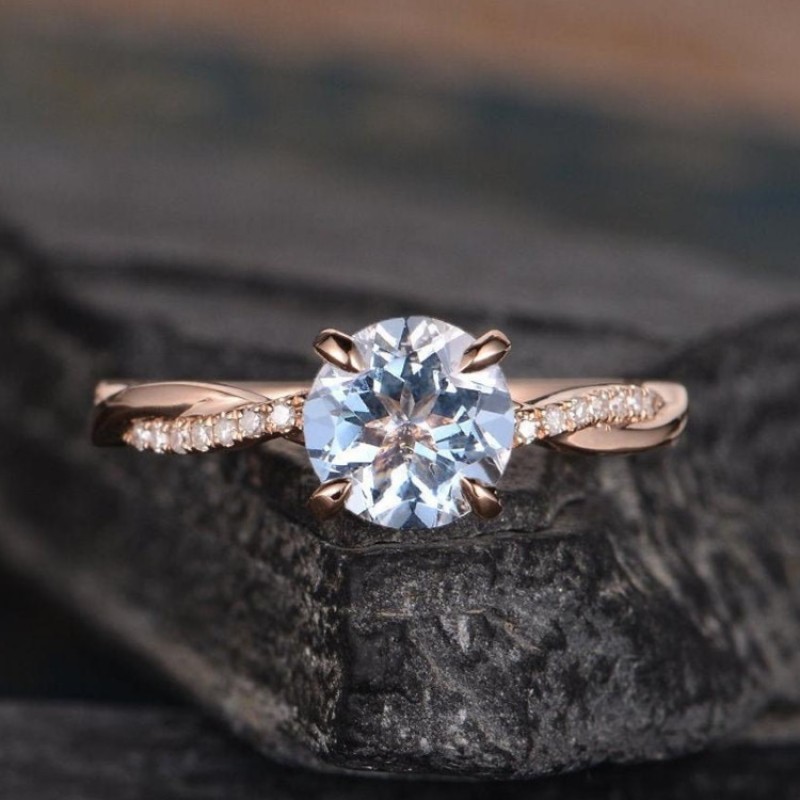 Aquamarine Ve Pırlantalı Tektaş Yüzük 