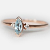 Markiz Aquamarin Ve Pırlanta Minimal Yüzük 