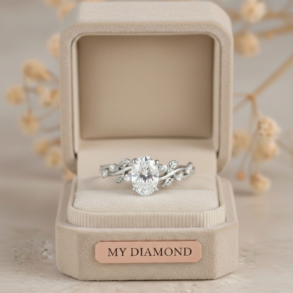 0.70 Karat Oval Pırlanta Yaprak Tasarım Yüzük