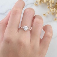 Yaprak Tasarım Yüzük Kare / Prenses Pırlantalı