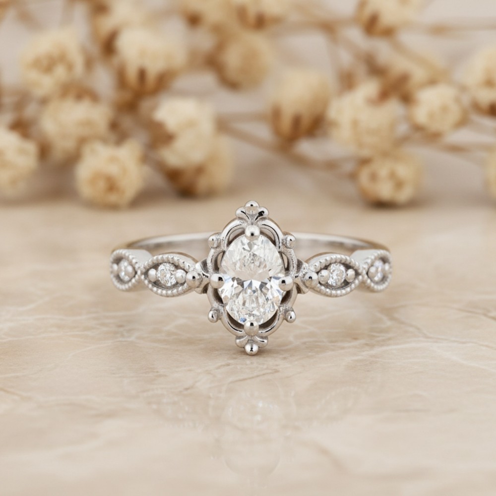 0.35 Karat Oval Pırlanta Vintage Tektaş Yüzük 