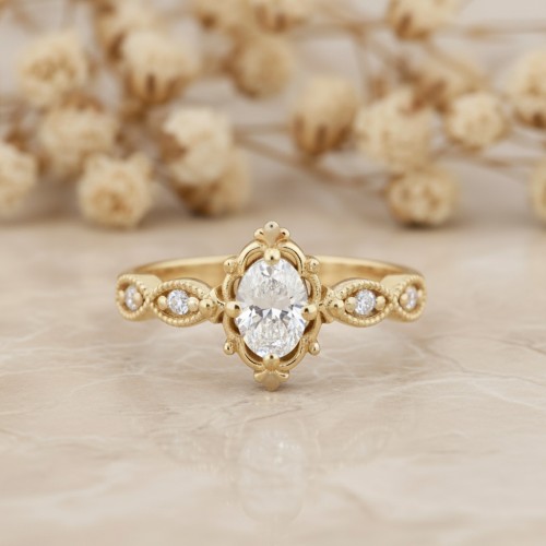 0.35 Karat Oval Pırlanta Vintage Tektaş Yüzük MY2052