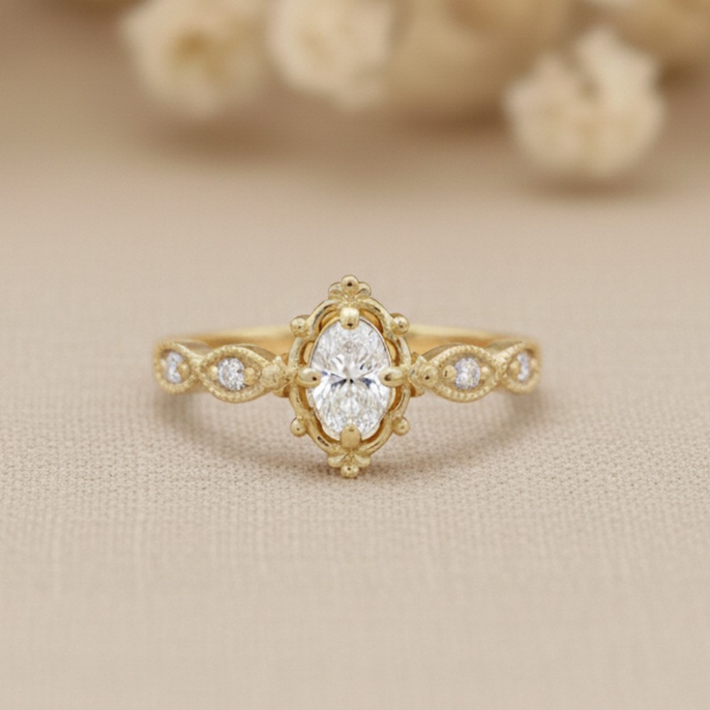 0.45 Karat Oval Pırlanta Vintage Tarzı Yüzük